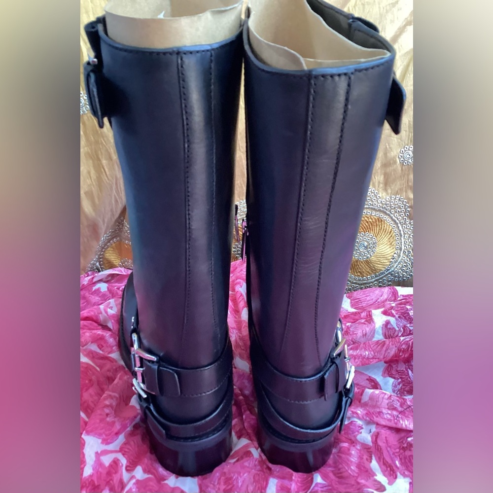 *FIRM PRICE* Michael Kors Black Leather Moto Boots with Buckle Detail 10M - Picture 9 of 16